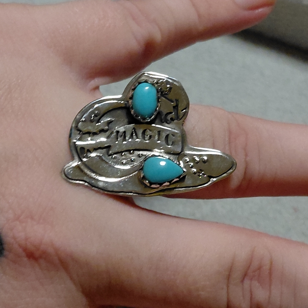 Magic Wizard Witch Hat Turquoise Sterling Silver Ring - Picture 6 of 9